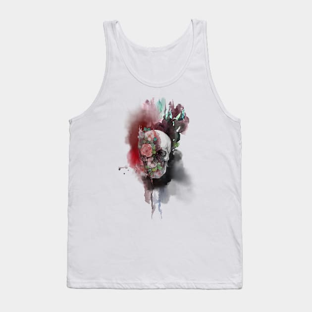 Skull, flowers, watercolor stains and pattern Tank Top by kdegtiareva